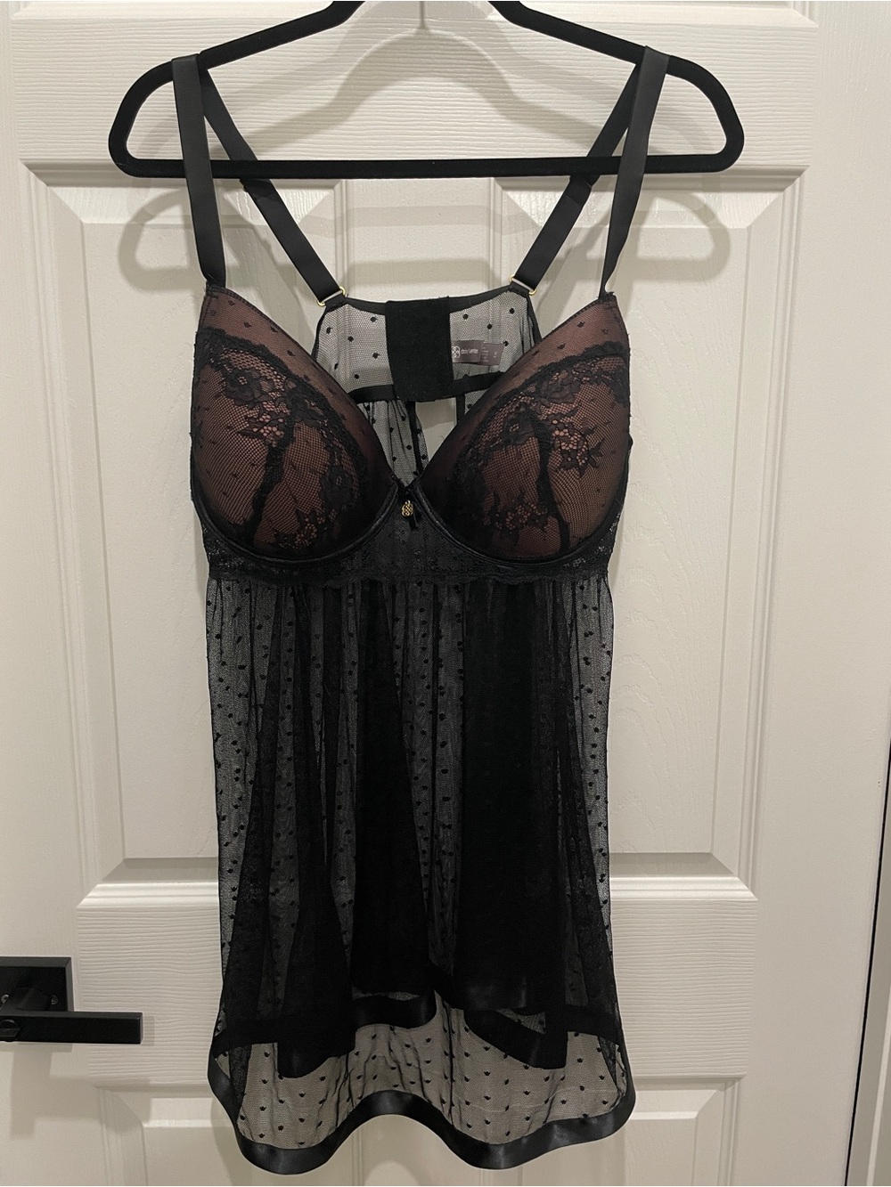 Daisy Fuentes Black Lace & Mesh Babydoll Chemise